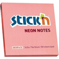 Bloczek samoprzylepny 76x76mm 100k rowy neonowy STICK`N 21166