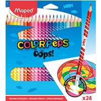 Kredki tr�jk�tne �cieralne z gumk� 24 kolory OOPS 832824 COLORPEPS MAPED