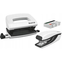 Zszywacz + dziurkacz LEITZ WOW mini 10 kartek biay metalik 55612001