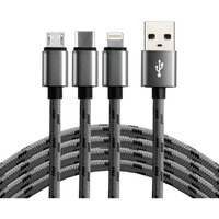 Kabel USB-A -> USB-C/microUSB/Lightning 3w1 1, 2m 2, 4A pleciony czarny EVERACTIVE (CBB-1.2MCI)