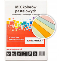 Papier ksero A4 80g mix pastel 100ark Kanarkowy, Rowy, Pomaraczowy, Jasny Niebieski, Jasny Zielony xem1000n EMERSON