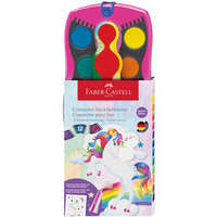 Farby szkolne akwarelowe 12 kolorów + brokat + naklejki, różowa kasetka 125002 FABER-CASTELL